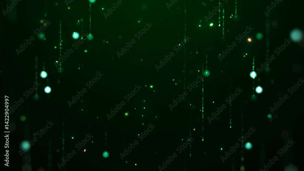 Aufkleber future technology background concept. abstract green digital particles and glowing vertical falling 