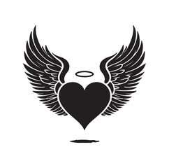 Angelic Heart Wings of Love silhouette vector illustration