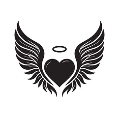 Obraz premium Angelic Heart Wings of Love silhouette vector illustration