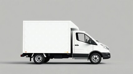 A clean white delivery van, truck, mock up, on white blank empty  background,