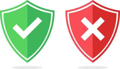 Shield checkmark and cross mark icon set. cyber protection and privacy. digital protection lock icons. encrypted padlock signs © Sultana Design