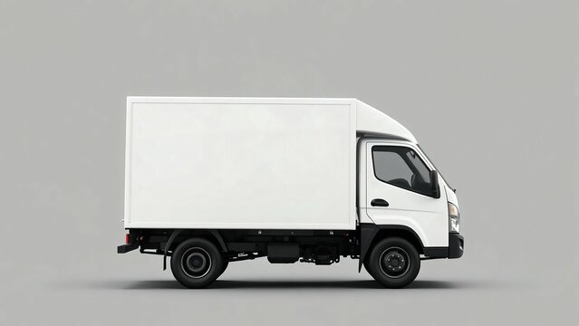 A clean white delivery van, truck, mock up, on white blank empty  background,