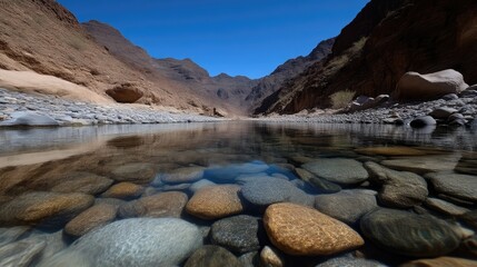 Crystal-clear river flowing through a canyon