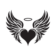 Angelic Heart Wings of Love silhouette vector illustration