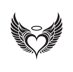 Angelic Heart Wings of Love silhouette vector illustration
