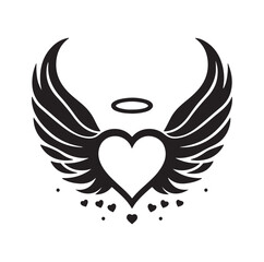 Angelic Heart Wings of Love silhouette vector illustration