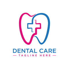 Obraz premium Simple dental care logo and cross symbol logo design.