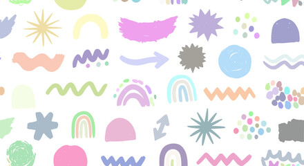 Pastel Abstract Shapes Seamless Pattern Background Rainbow Wave Stars