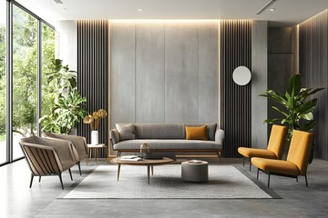 Modern office interior with blank wall for mockup display. 3D Rendering