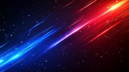 Obraz premium Red and blue laser lines create a dynamic hi-tech banner symbolizing futuristic innovation, digital speed, and the merging of opposing forces in a sleek neon-lit abstract space