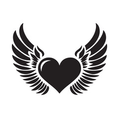Obraz premium Angelic Heart Wings of Love silhouette vector illustration