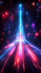 Red and blue laser lines create a dynamic hi-tech banner symbolizing futuristic innovation, digital speed, and the merging of opposing forces in a sleek neon-lit abstract space

