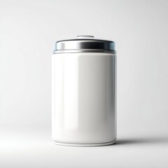 White Ceramic Jar with Silver Lid on White Background
