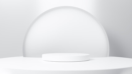 Display product abstract minimal scene with geometric podium platform. Empty podium or pedestal display on white background. Minimalism abstract background, pedestal. 3D rendering illustration