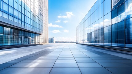Fototapeta premium Modern Architecture with Glass Facades and Sky Reflection in Urban Scene