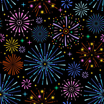 Fototapeta Seamless night sky with colorful fireworks pattern