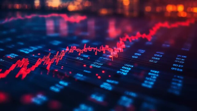 Red And Blue Stock Market Data Visualization At Night