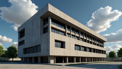 Brutalist Concrete Building with Dramatic Shadows