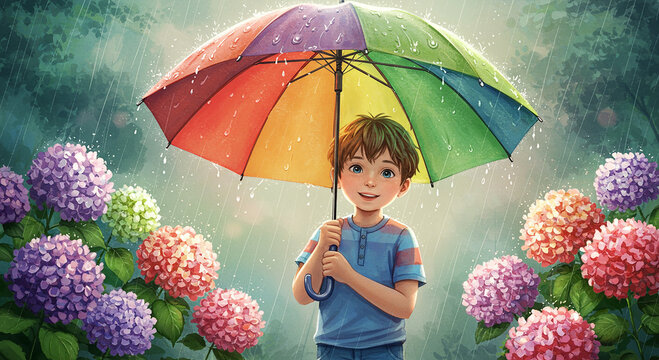 葉っぱの傘をどうぞ＊シーグラスアート うさぎ 鳥 紫陽花 梅雨