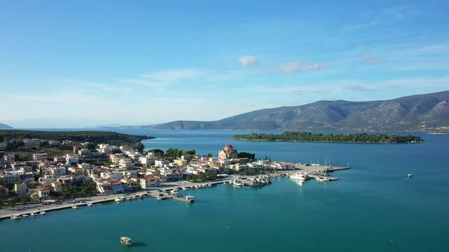 Kilada nestled on the Ionian shores in Europe, Greece, Peloponnese, Arcadia, in summer, on a sunny day.&nbsp;