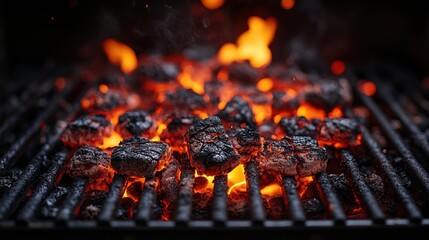 flaming barbecue grill with charcoal embers - stock photo