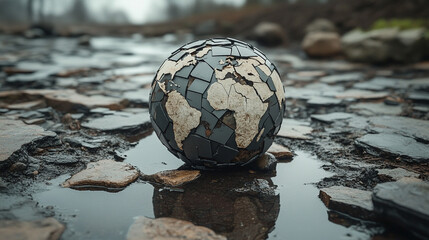 Shattered earth symbolizes global chaos and conflict representing a fractured world order instability climate crisis geopolitical tension and the urgent need for unity and global cooperation

