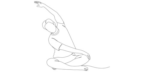 One Line Drawing of Man Doing Seated Side Stretch