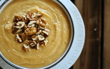 Creamy Butternut Squash Soup with Walnuts Autumnal Food Photography