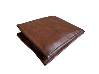 Closed Brown Leather Wallet on Beige Surface