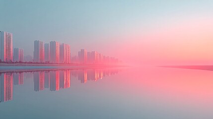Fototapeta premium Neon city skyline reflected in a futuristic river, advanced waterfront architecture, AI-managed ecosystem, high-tech lighting, cybernetic aesthetic, conceptual urban design, immersive urban energy,