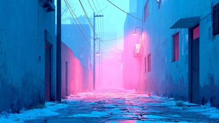 Neon-drenched futuristic alleyway, cyberpunk aesthetic, AI-integrated urban lifestyle, glowing city lights, immersive urban textures, hyper-modern cityscape, fine art digital rendering, atmospheric