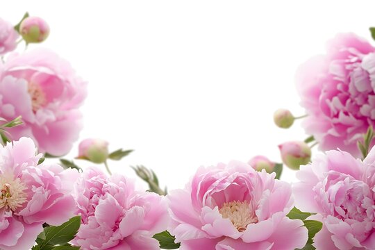 Pink Peonies Frame, Floral Background, Elegant Design, Studio Shot, for Greeting Card, Print or Website Background