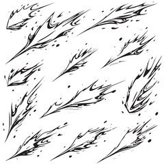 line sparkle vector set, comic style decorative lines, burst effects, and dynamic radial patterns in black for enhancing illustrations, comics, and graphic designs with energetic visual elements 