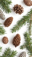 Fototapeta premium Winter Festive Background Pine Cones and Fir Branches