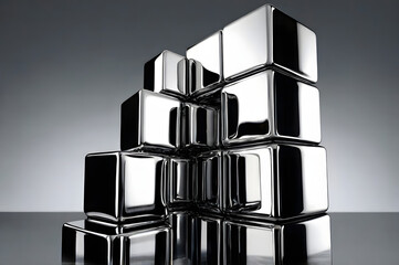 Shiny Metallic Cubes Stacked in Abstract Formation