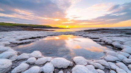 Coastal Sunset Reflecting in a Rocky Pool