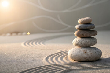 Zen Stone Stack in a Minimalist Sand Garden