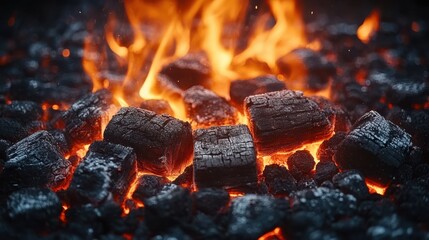 hot charcoal grill with flames burning - image stock