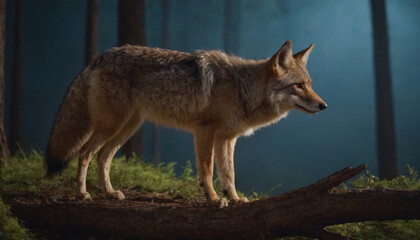 Obraz premium a coyote in the forest at night