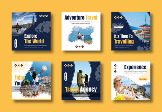 Travel Social Media Post Template Editable Adventure Design Layout