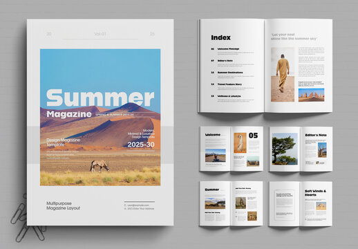 Summer Magazine Layout Template for Editorial Use