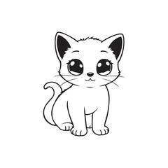 Cute Kitten Coloring Page - Kawaii Cat Illustration