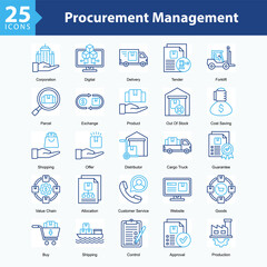 Procurement Management is a collection of icons in sheet format representing procurement processes, retail management, and operational efficiency in business transactions.