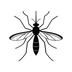 Solid black silhouette of a mosquito vector art and illustration on a white background