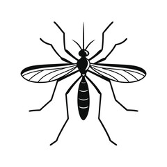 Solid black silhouette of a mosquito vector art and illustration on a white background