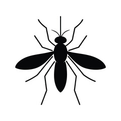 Solid black silhouette of a mosquito vector art and illustration on a white background