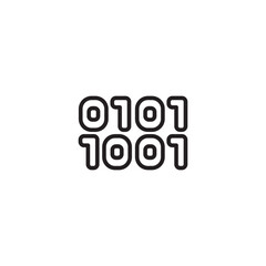 A minimalist line art icon displays two rows of binary code: 