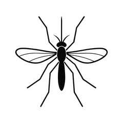 Solid black silhouette of a mosquito vector art and illustration on a white background