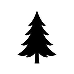 Simple Pine Silhouette: A striking, minimal black silhouette of a pine tree against an isolated background, perfect for conveying concepts of nature and winter.