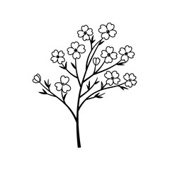 Delicate Floral Branch: A graceful monochrome depiction of a blossoming branch, showcasing intricate floral detail and a minimalist aesthetic.